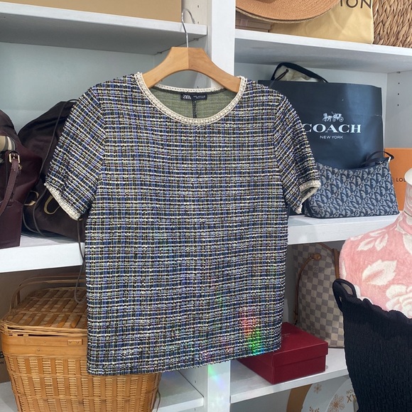 Zara Tweed Style Pearl Classy Top Size M - Picture 7 of 7